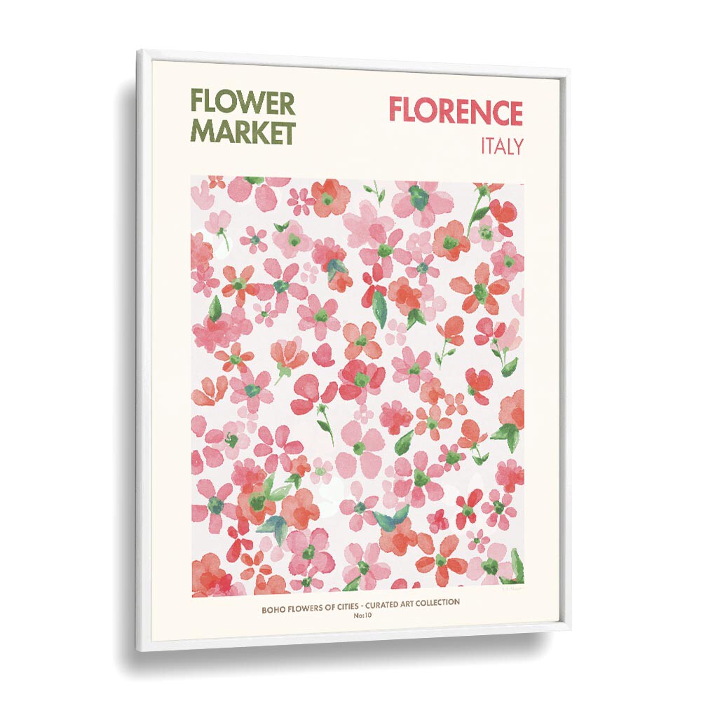 FlorenceFlower Market  Botanical Flower Paintings Artwork  in White Plain Frame