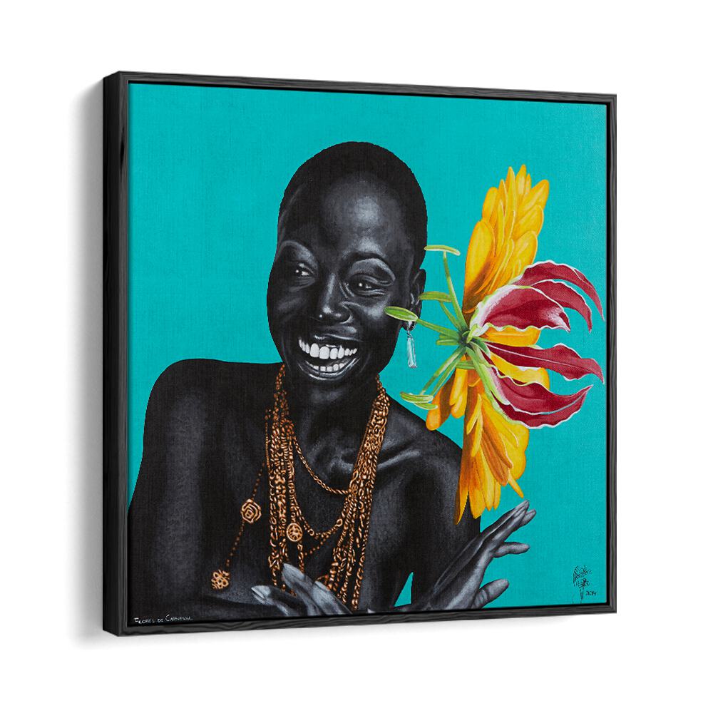 Flores Do Carnaval By Christian Beijer , African Art in Black Floater Frame
