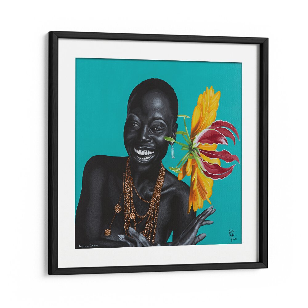 Flores Do Carnaval By Christian Beijer , African Art in Black Frame With Mount