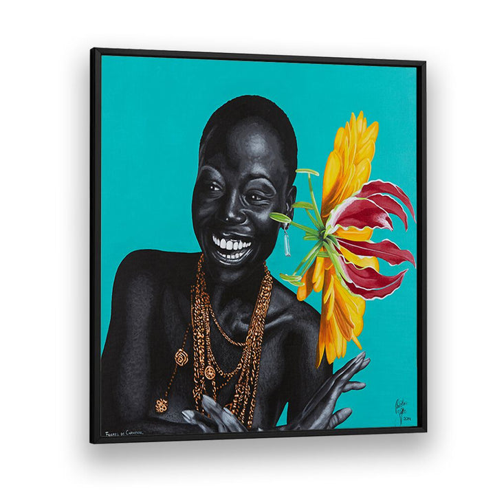 Flores Do Carnaval By Christian Beijer , African Art in Black Plain Frame