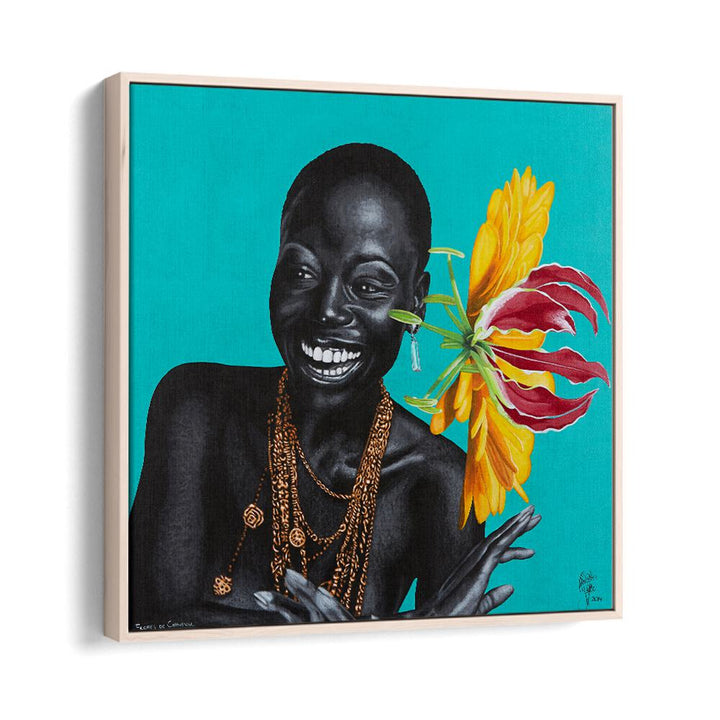 Flores Do Carnaval By Christian Beijer , African Art in Oak Wood Floater Frame