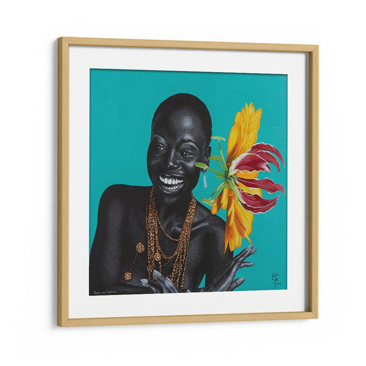 Flores Do Carnaval By Christian Beijer , African Art in Oak Wood Frame With Mount