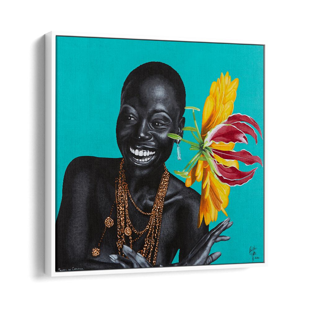 Flores Do Carnaval By Christian Beijer , African Art in White floater Frame  
