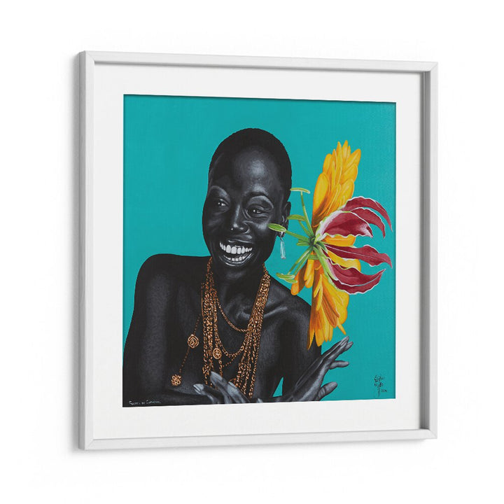 Flores Do Carnaval By Christian Beijer , African Art in White frame With Mount