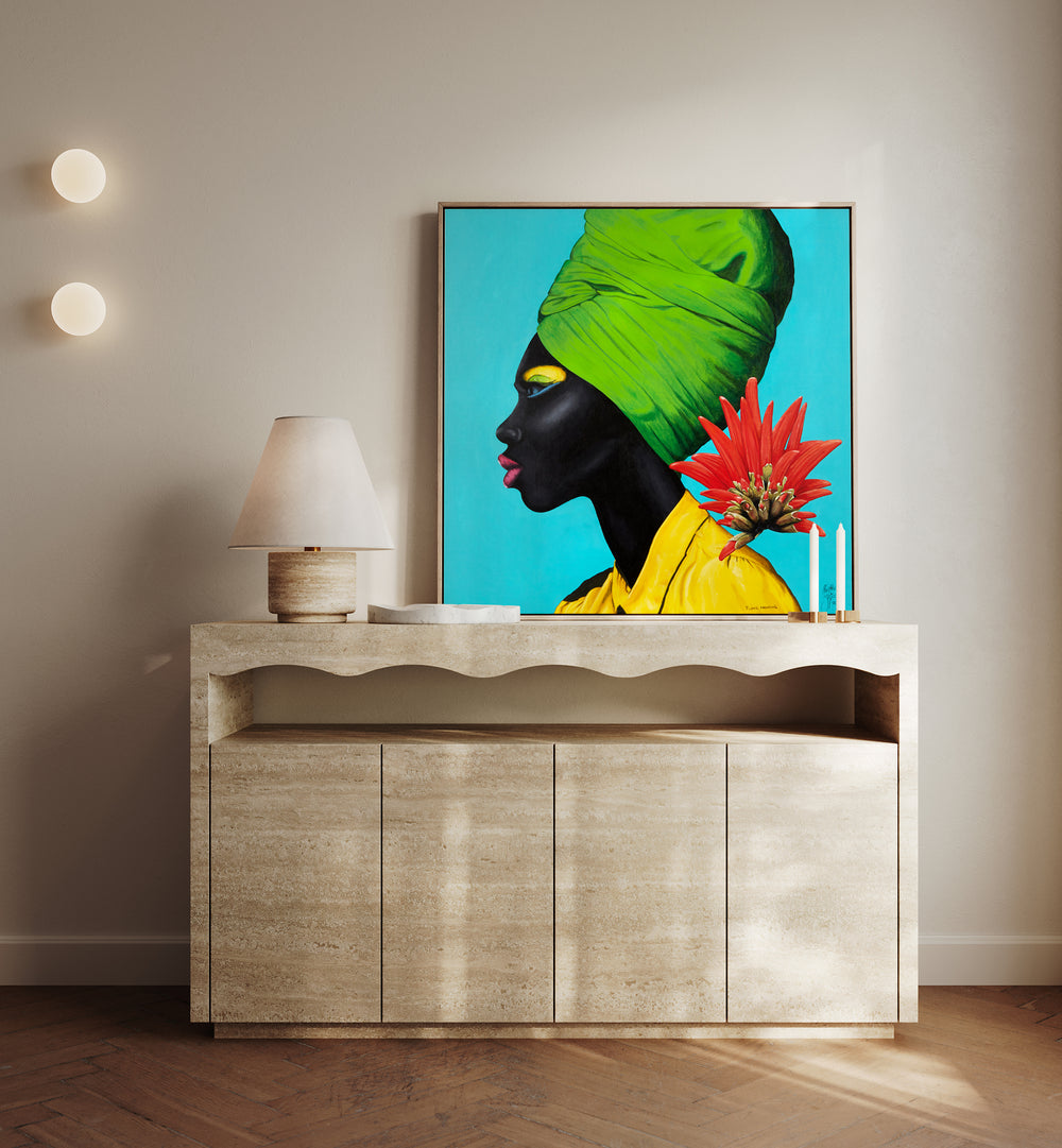 Flores Naturais By Christian Beijer African Woman Painting Art Artwork Placed on a wall In A Living Room 