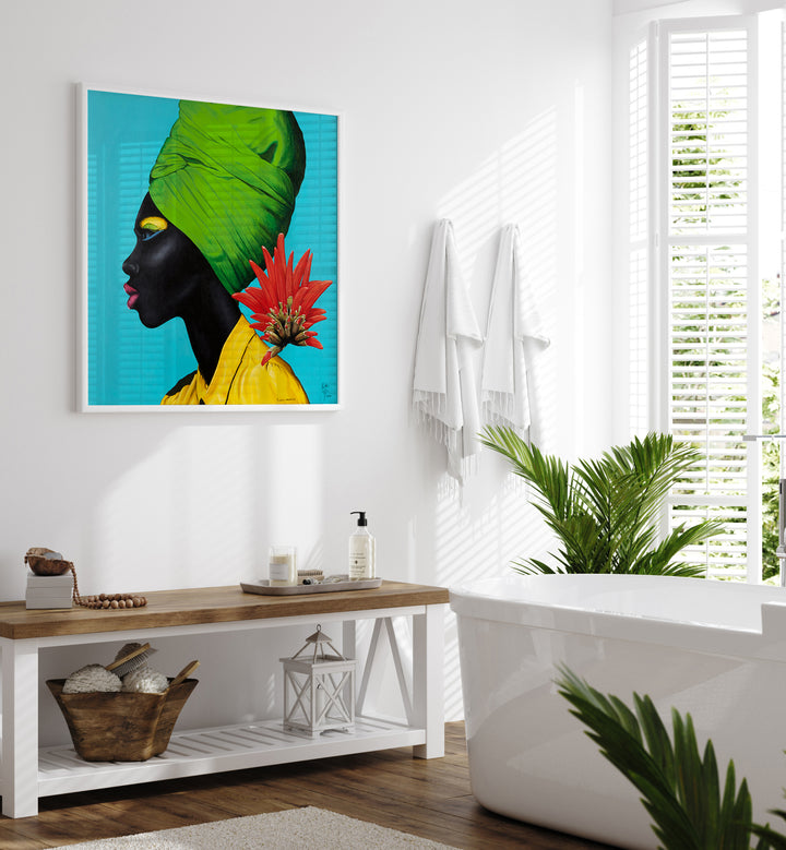 Flores Naturais By Christian Beijer African Woman Painting Art Artwork Placed on a wall In A Living Room 