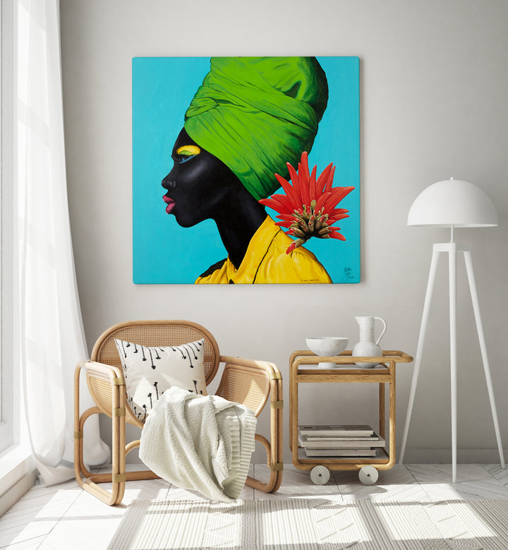 Flores Naturais By Christian Beijer African Woman Painting Art Artwork Placed on a wall In A Living Room 