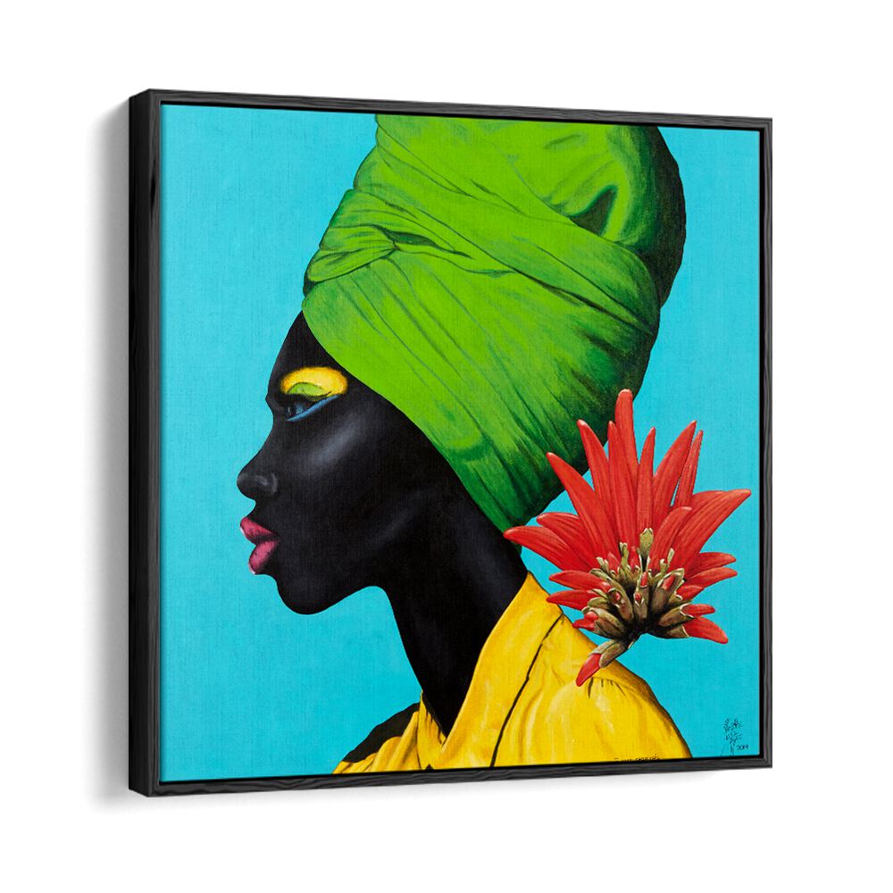 Flores Naturais By Christian Beijer African Woman Painting Art in Black Floater Frame