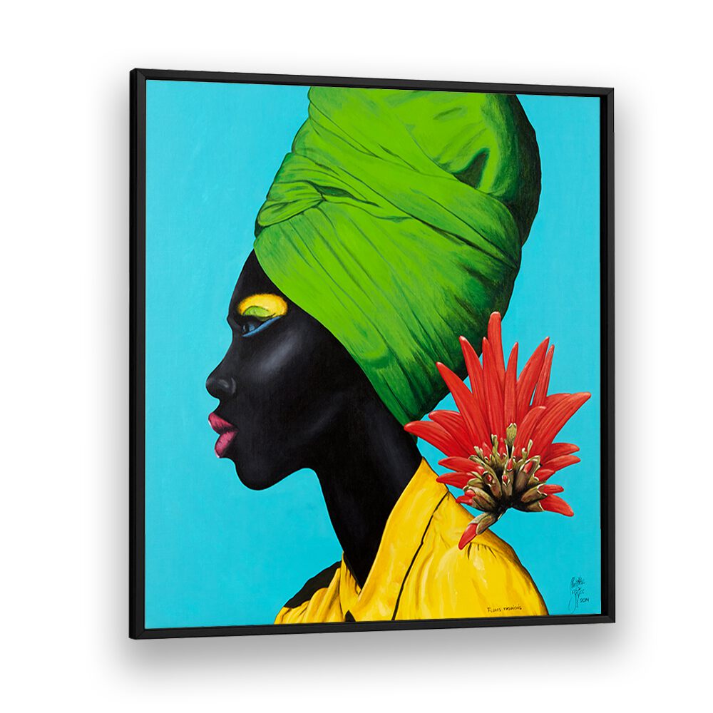 Flores Naturais By Christian Beijer African Woman Painting Art in Black Plain Frame