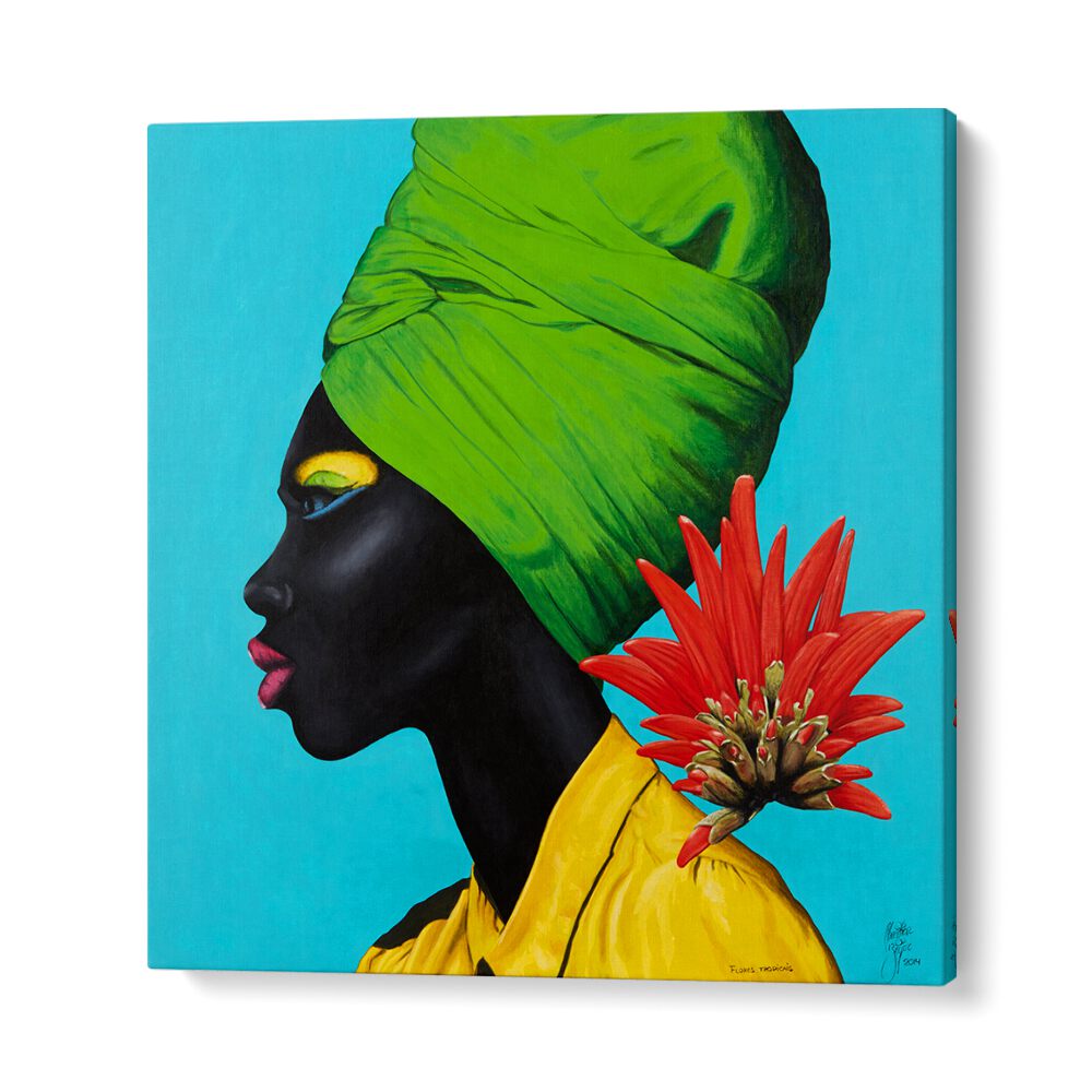 Flores Naturais By Christian Beijer African Woman Painting Art in Gallery Wrap