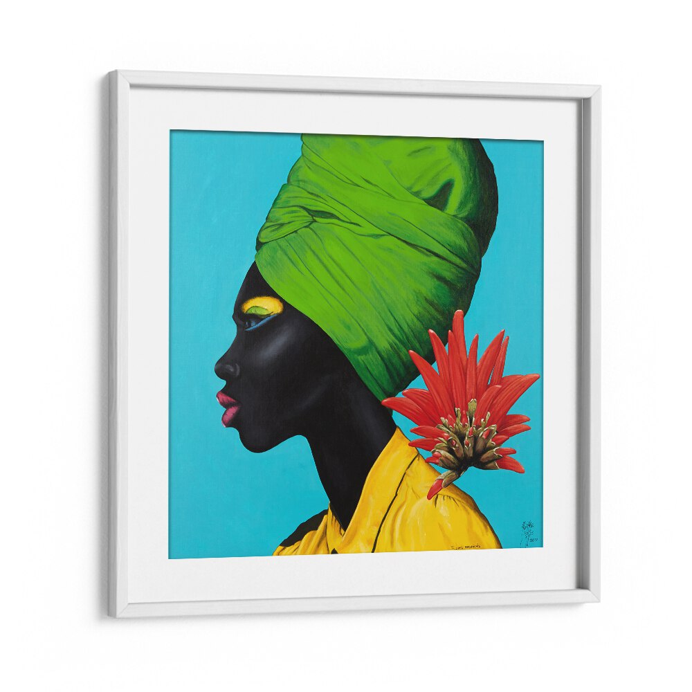 Flores Naturais By Christian Beijer African Woman Painting Art in White frame With Mount