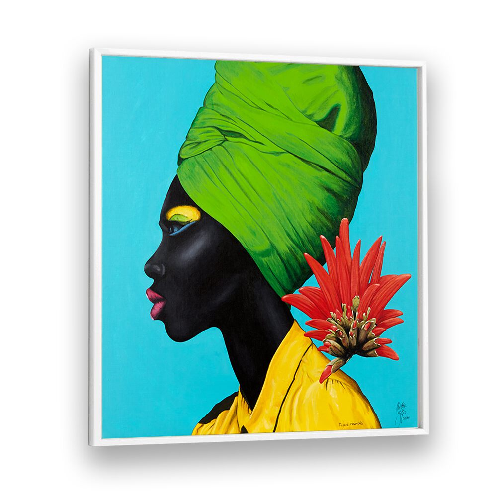 Flores Naturais By Christian Beijer African Woman Painting Art  in White Plain Frame