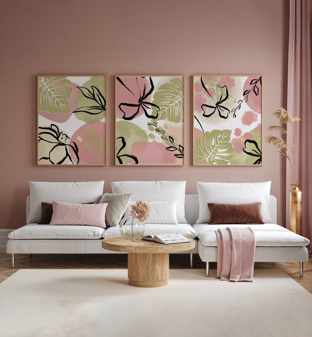 FLOURISH AND BLOOM SET , SET OF 3 PAINTINGS