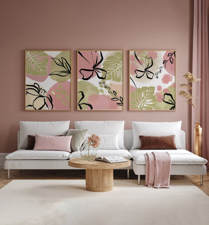 FLOURISH AND BLOOM SET , SET OF 3 PAINTINGS