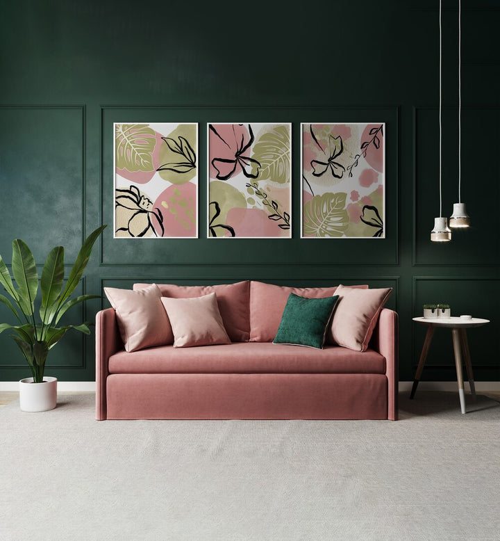 FLOURISH AND BLOOM SET , SET OF 3 PAINTINGS