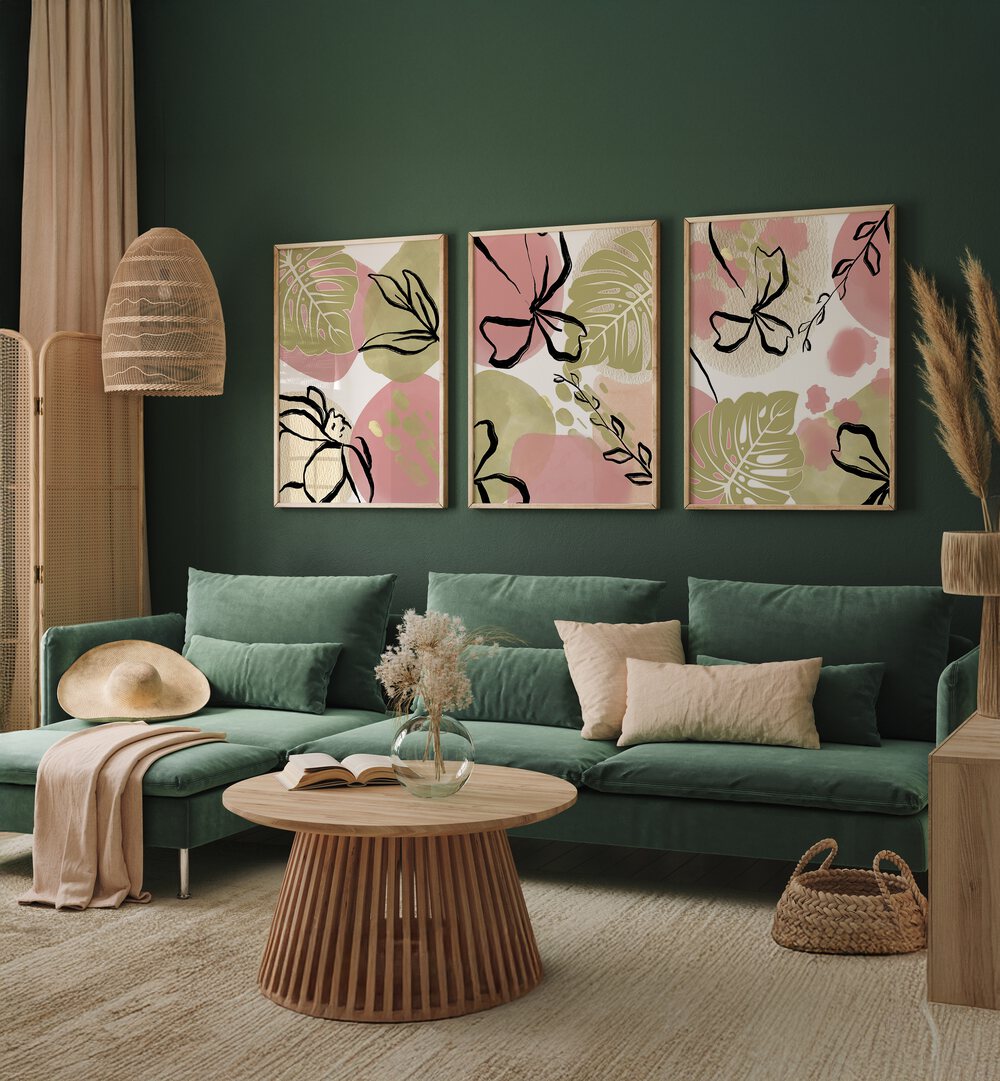 FLOURISH AND BLOOM SET , SET OF 3 PAINTINGS