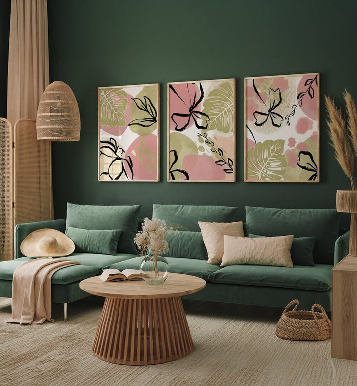 FLOURISH AND BLOOM SET , SET OF 3 PAINTINGS