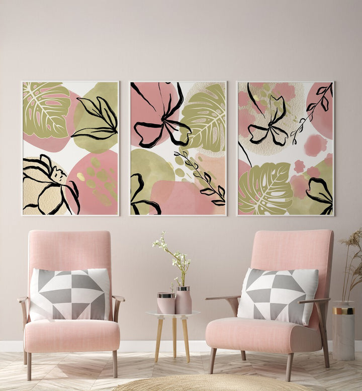 FLOURISH AND BLOOM SET , SET OF 3 PAINTINGS