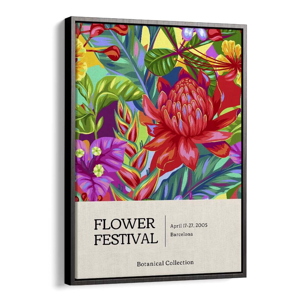 Flower Festival Botanical Flower Paintings Artwork  in Black Floater Frame