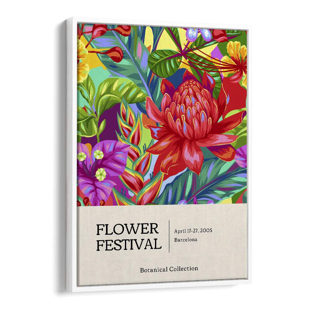 Flower Festival Botanical Flower Paintings Artwork  in White Floater Frame