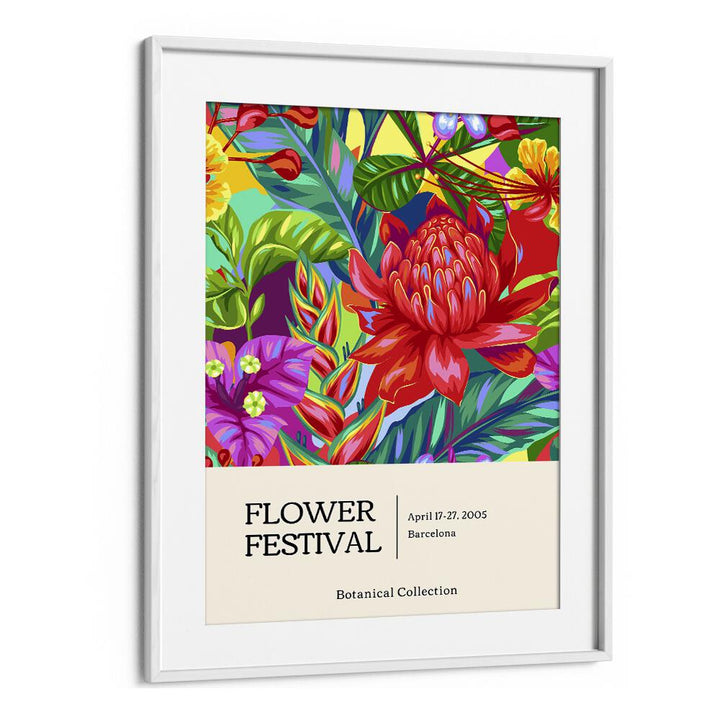 Flower Festival Botanical Flower Paintings Artwork  in White frame With Mount