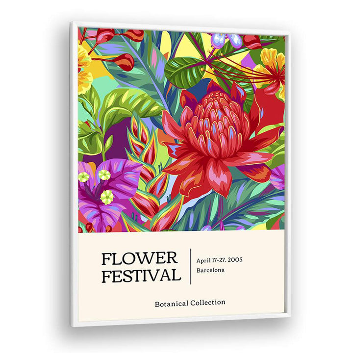 Flower Festival Botanical Flower Paintings Artwork  in White Plain Frame