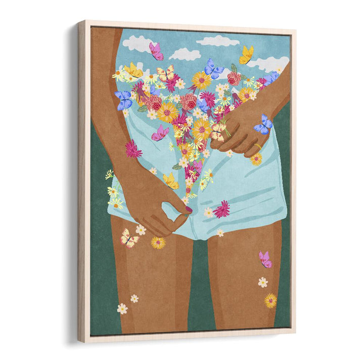 Flower Mood Pop Art Artwork in Oak Wood Floater Frame