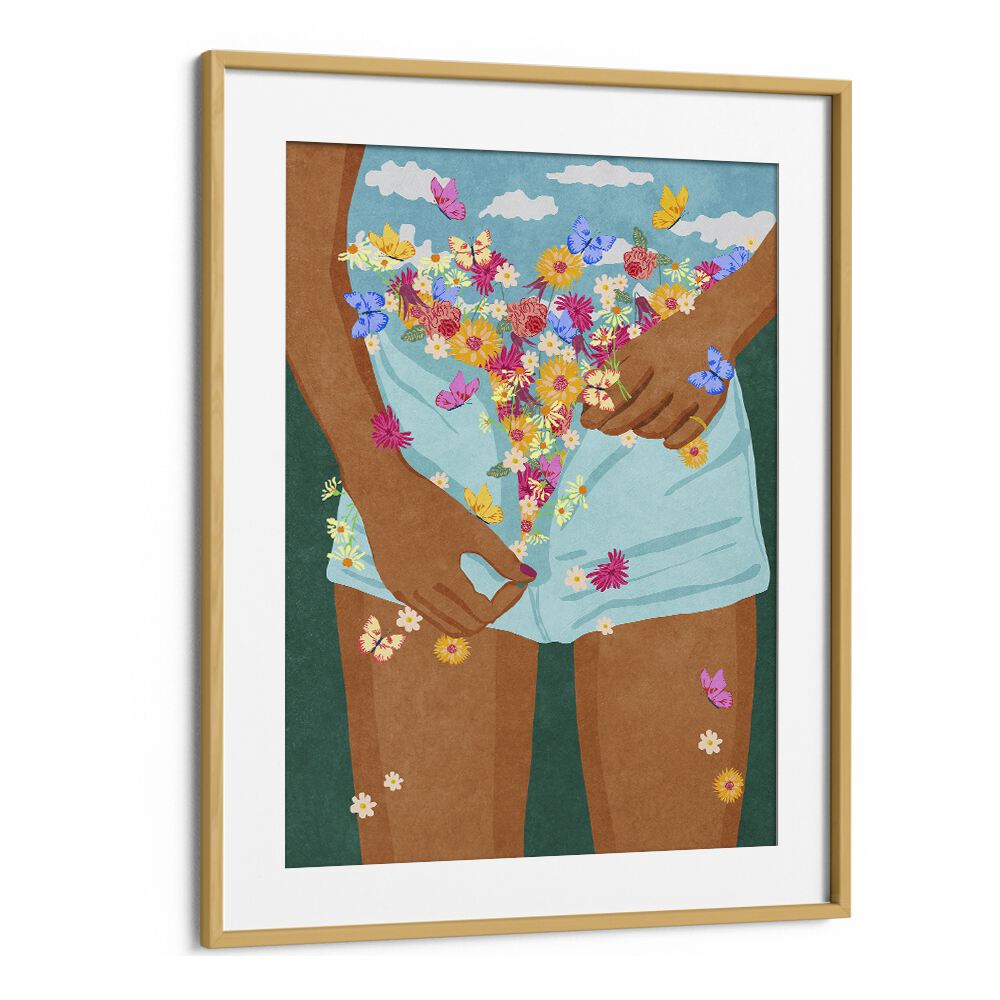 Flower Mood Pop Art Artwork in Oak Wood Frame With Mount