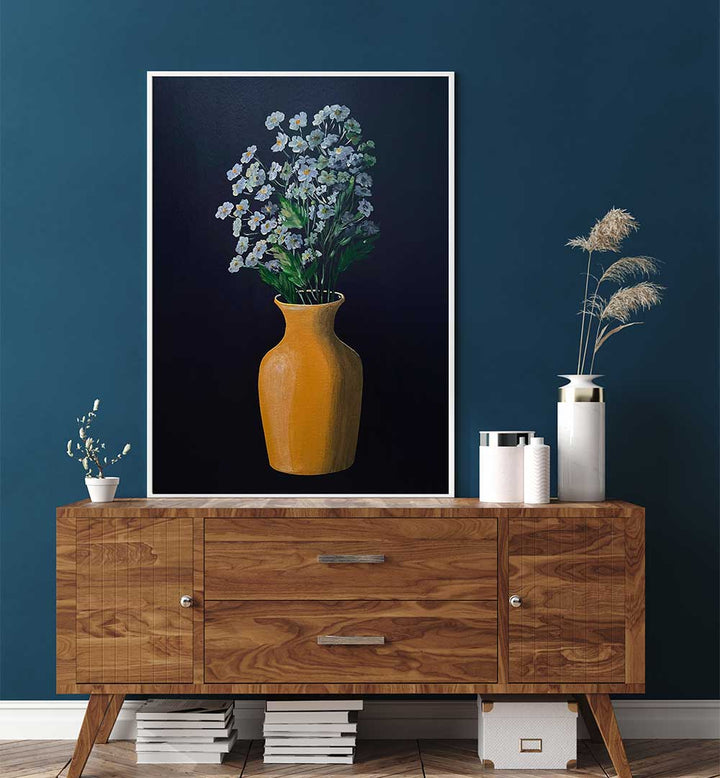 FLOWER PAINTING IN YELLOW VASE , FLORAL FLOWER PAINTINGS