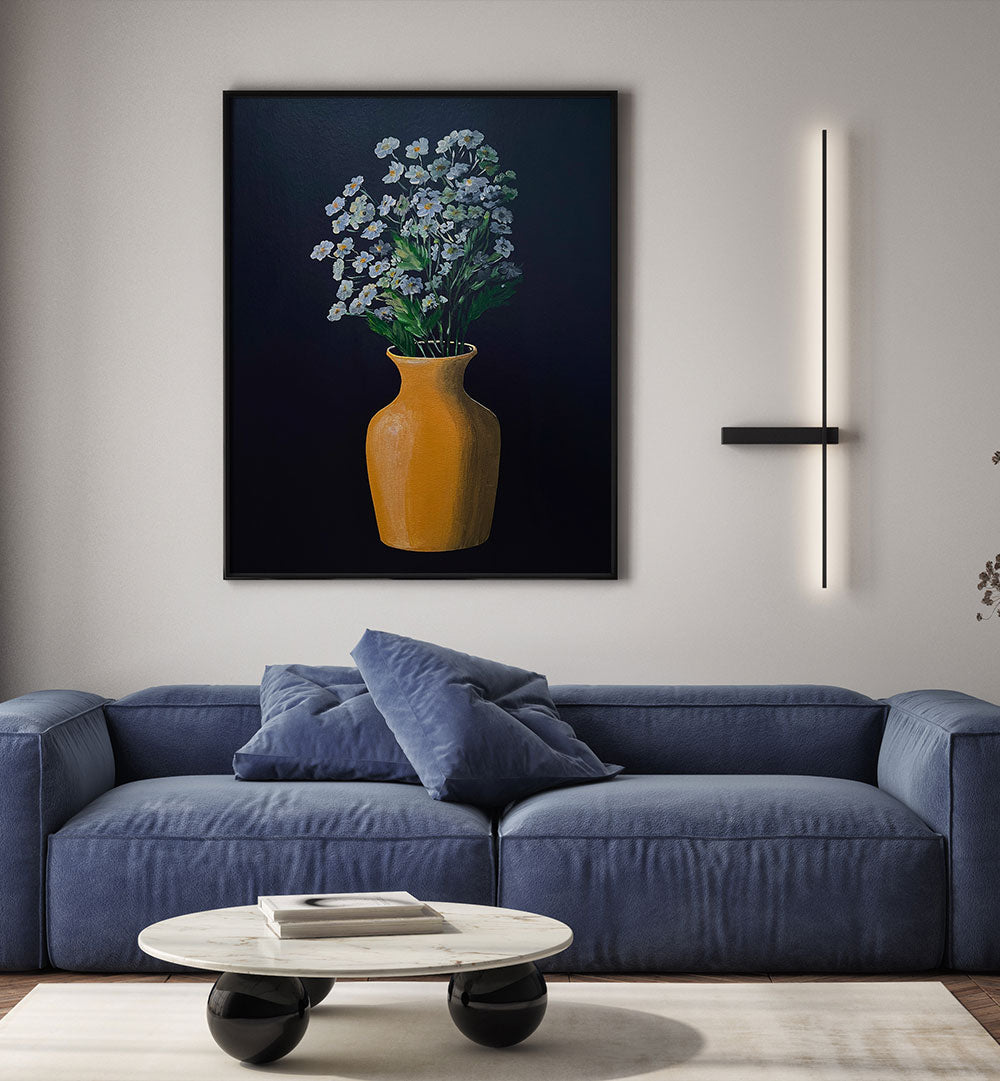 FLOWER PAINTING IN YELLOW VASE , FLORAL FLOWER PAINTINGS