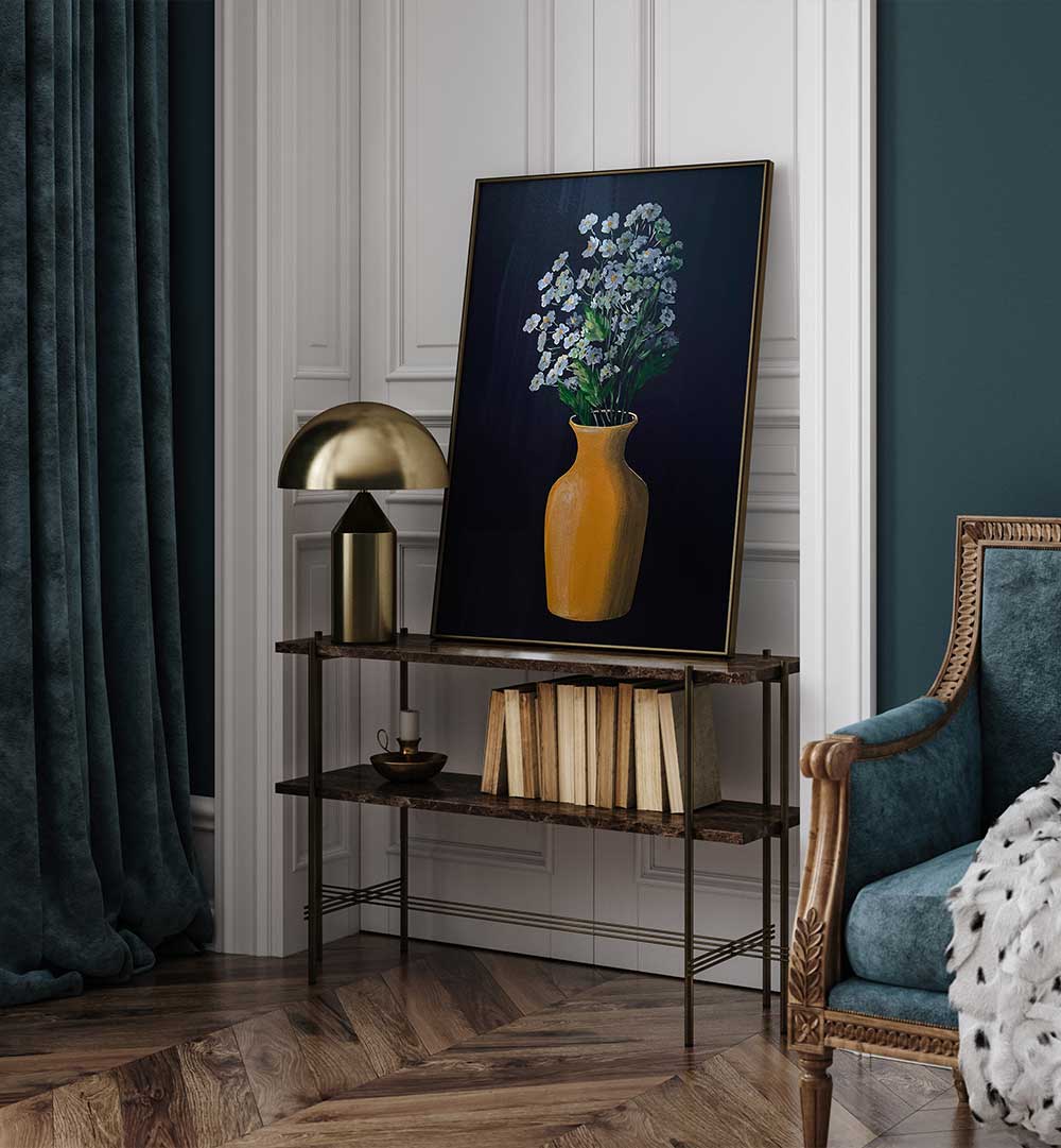 FLOWER PAINTING IN YELLOW VASE , FLORAL FLOWER PAINTINGS