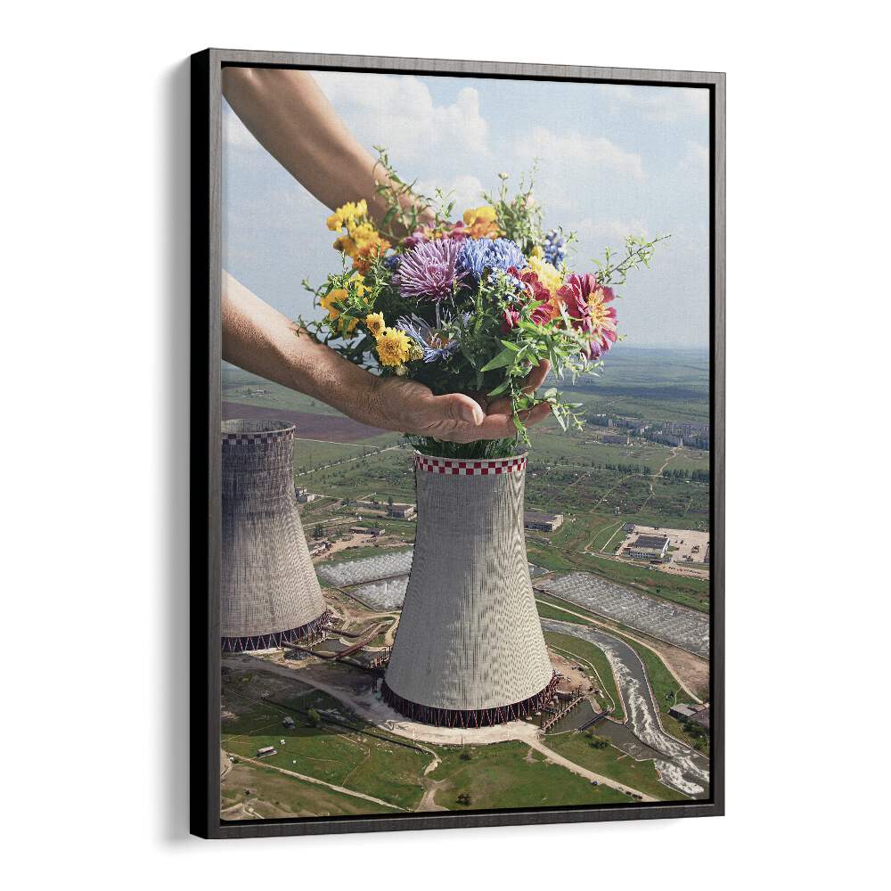 Flower Plant Surreal Art Artwork in Black Floater Frame
