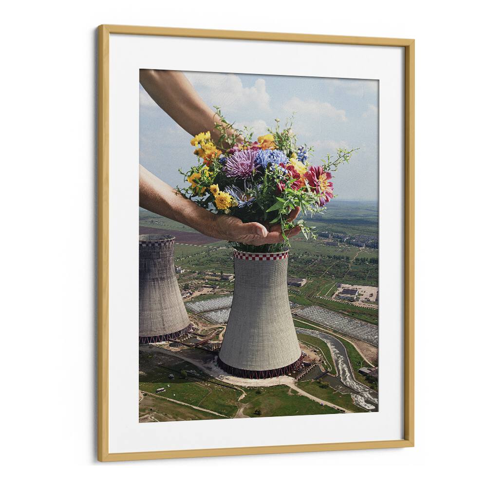 Flower Plant Surreal Art Artwork in Oak Wood Frame With Mount
