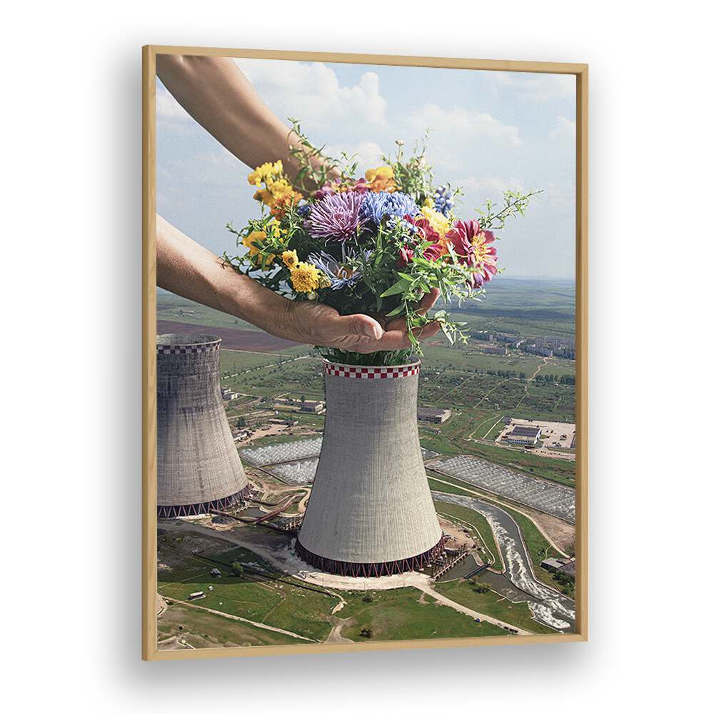 Flower Plant Surreal Art Artwork in Oak Wood Plain Frame
