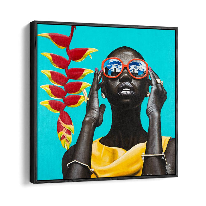 Flower Power By Christian Beijer African Art in Black Floater Frame