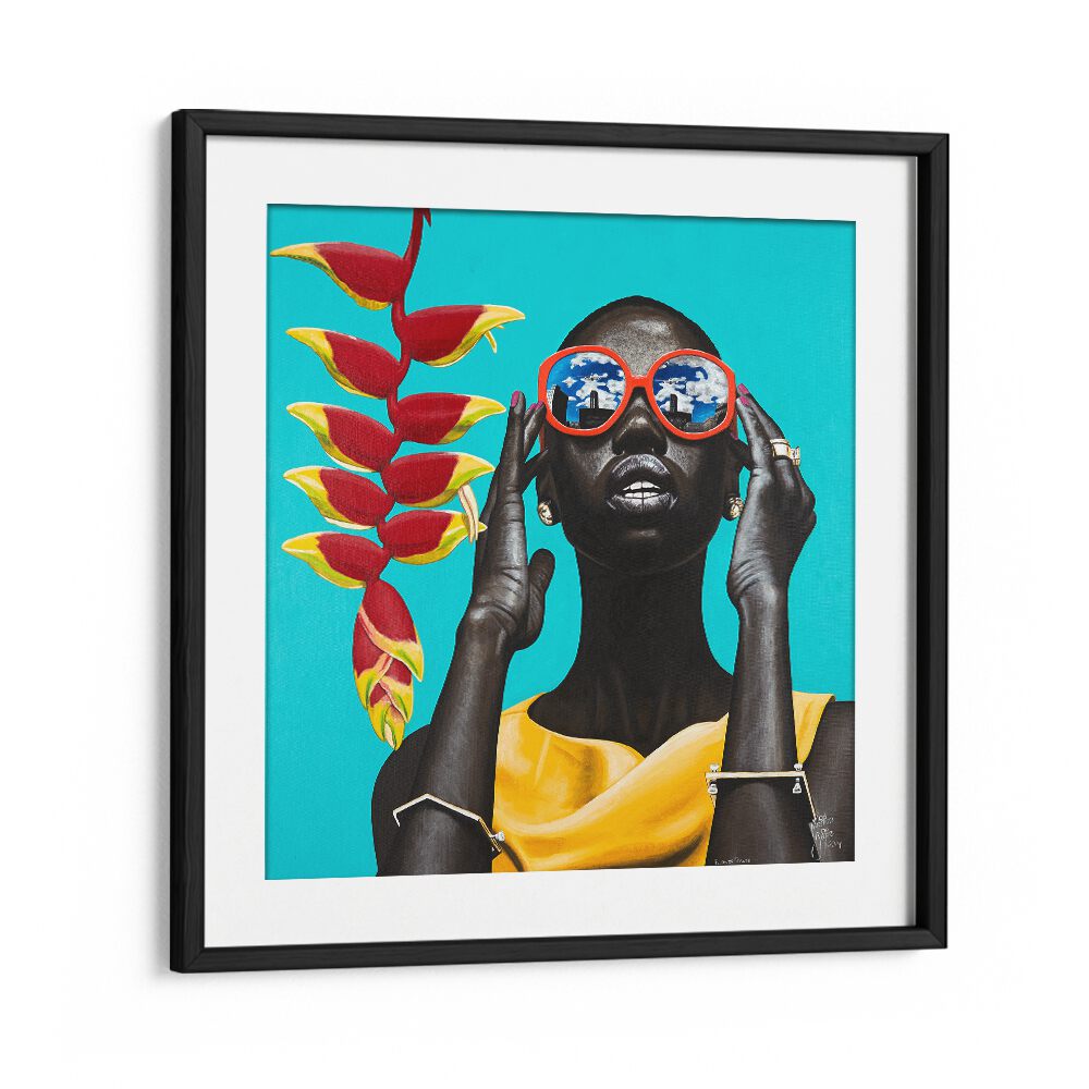 Flower Power By Christian Beijer African Art in Black Frame With Mount
