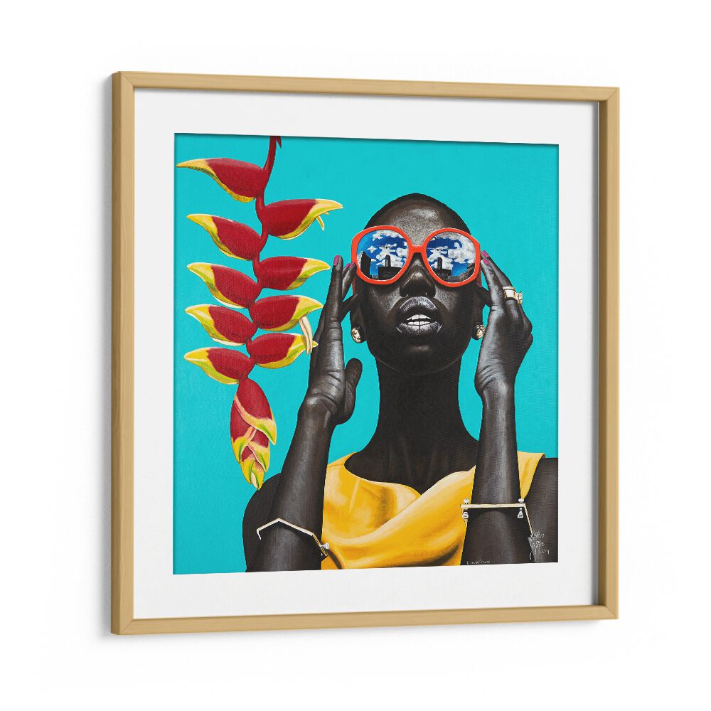 Flower Power By Christian Beijer African Art  in Oak Wood Frame With Mount