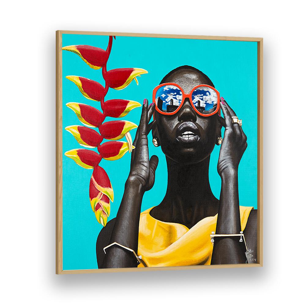 Flower Power By Christian Beijer African Art  in Oak Wood Plain Frame