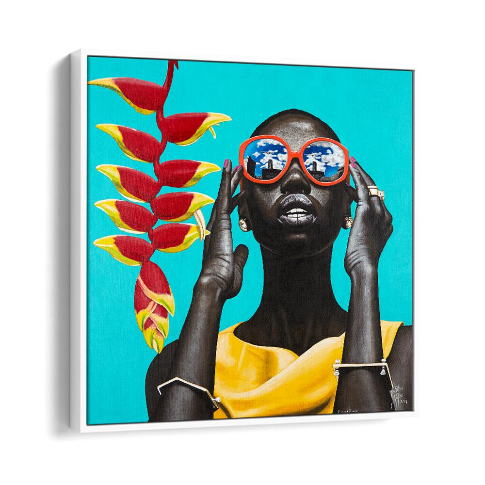 Flower Power By Christian Beijer African Art in White floater Frame  