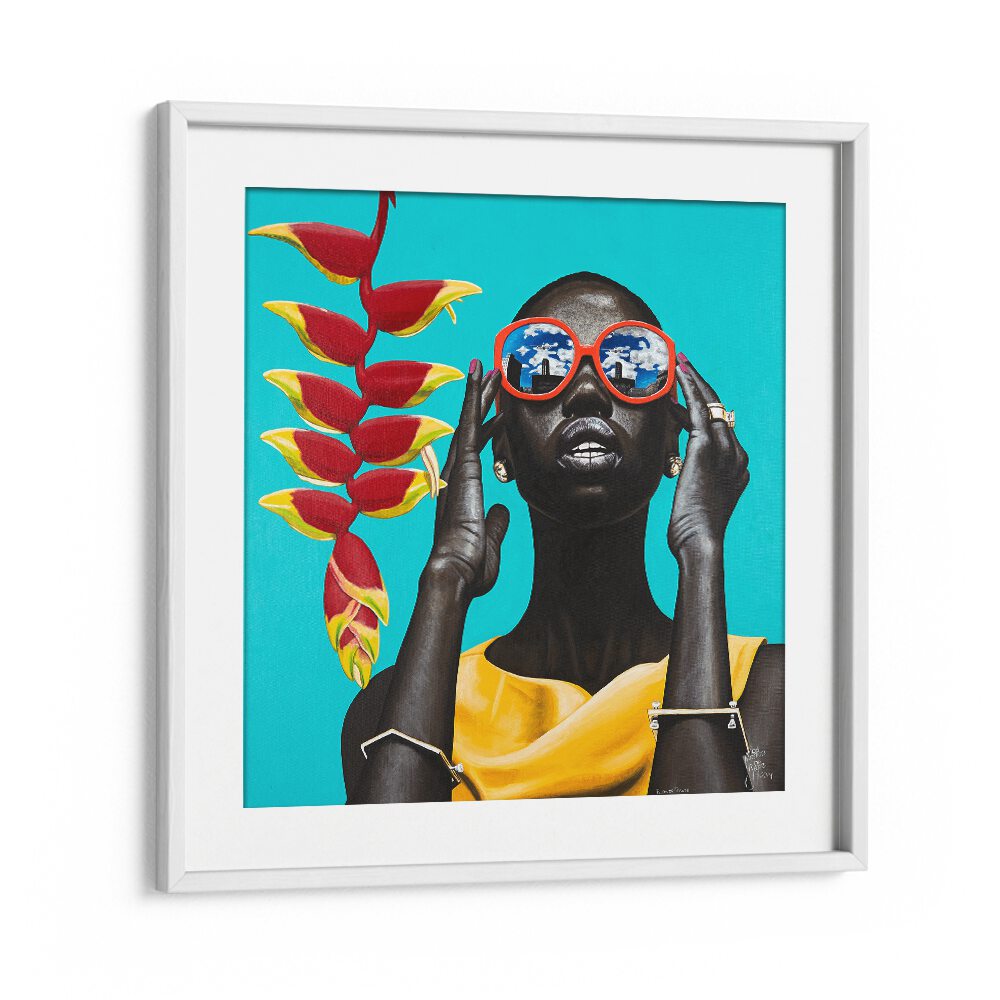 Flower Power By Christian Beijer African Art  in White frame With Mount
