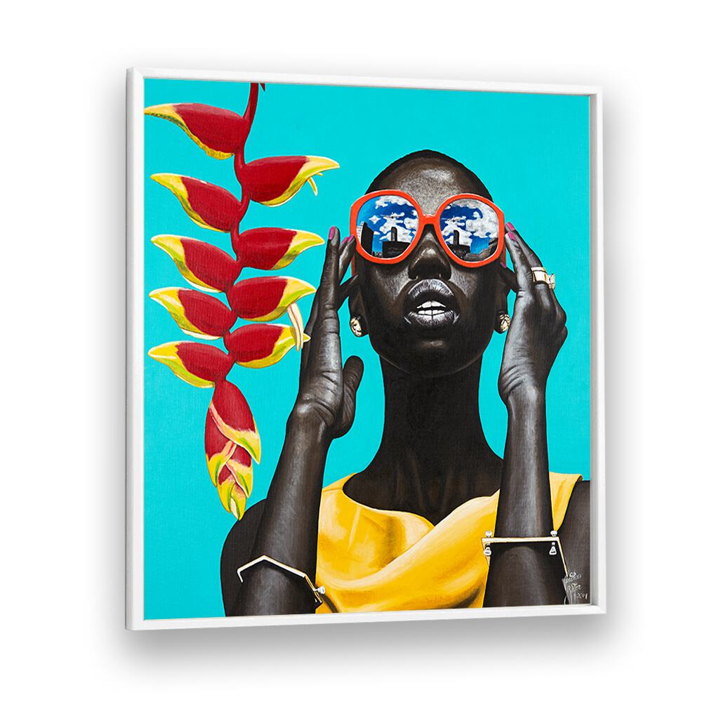 Flower Power By Christian Beijer African Art  in White Plain Frame