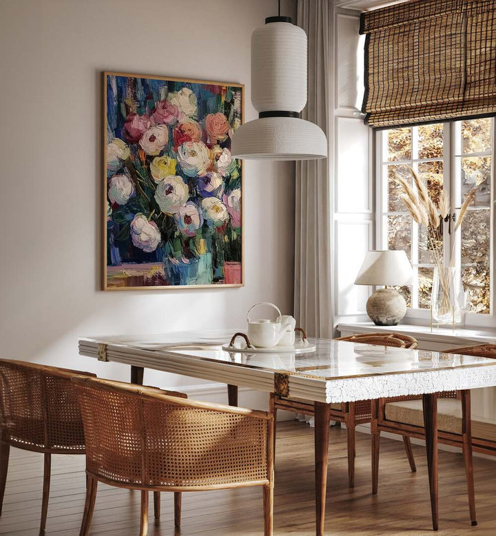 Colorful floral artwork, "FLOWER IN A VASE II," enhances modern living spaces with elegance and beauty.
