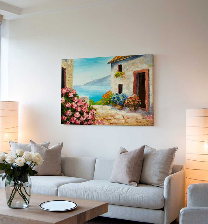 FLOWERING SEASCAPE, VINTAGE EUROPEAN PAINTINGS