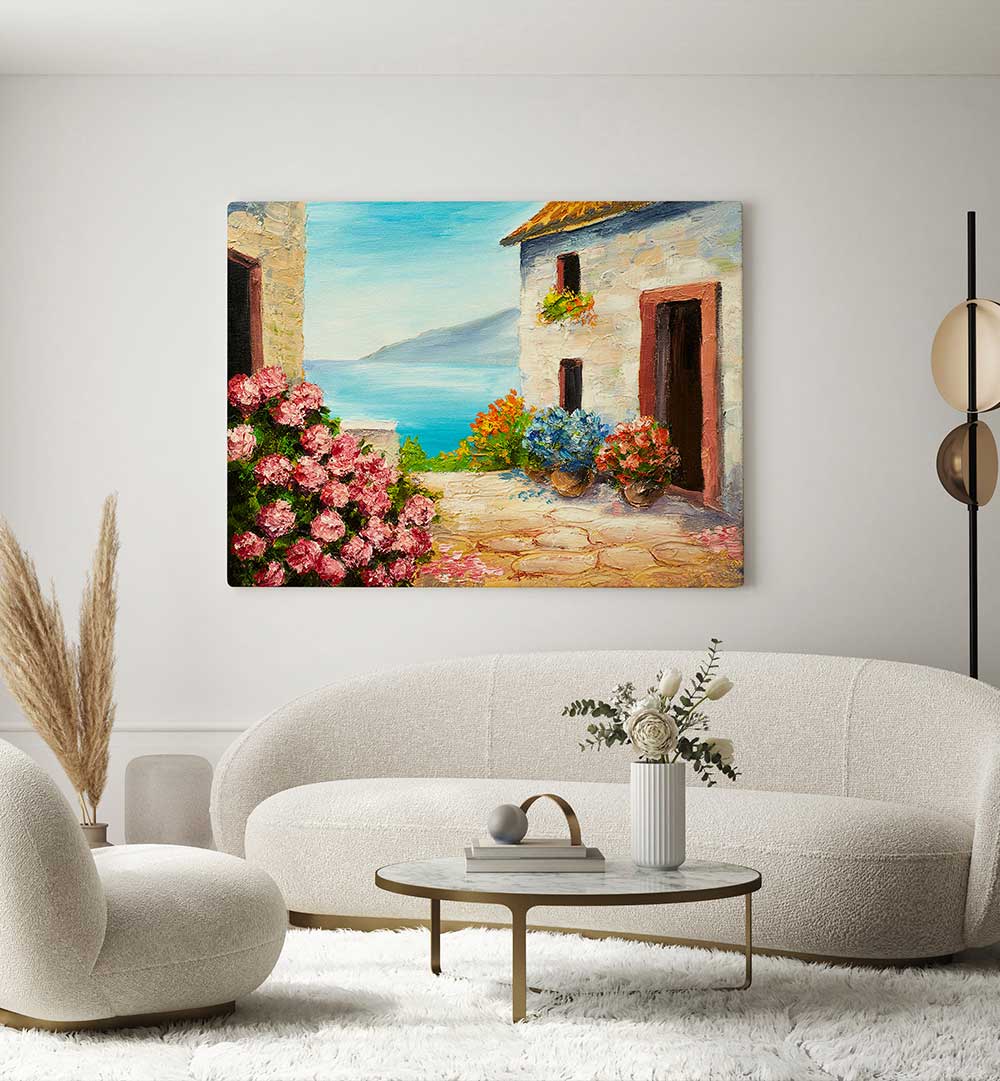 FLOWERING SEASCAPE, VINTAGE EUROPEAN PAINTINGS
