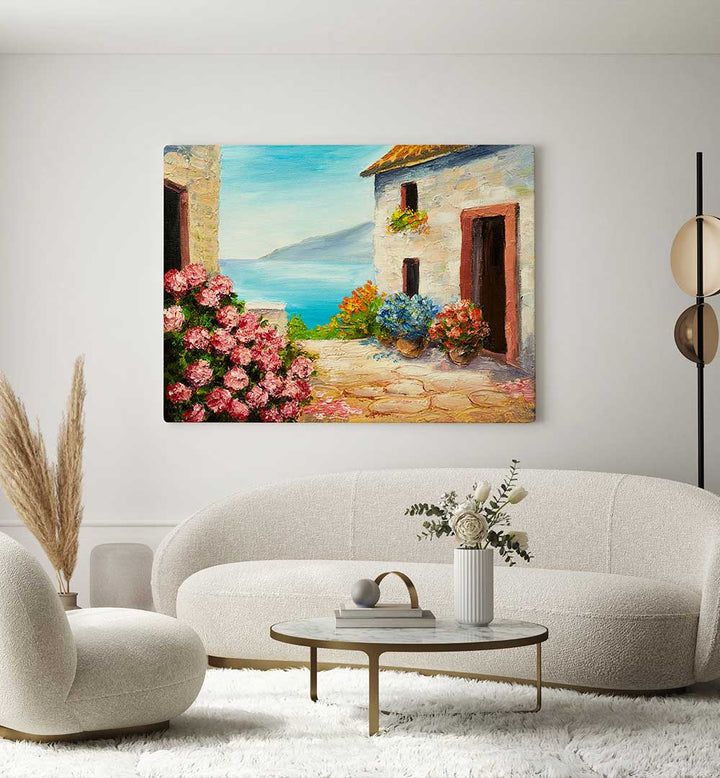 FLOWERING SEASCAPE, VINTAGE EUROPEAN PAINTINGS