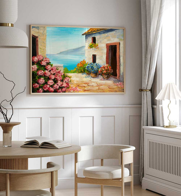 FLOWERING SEASCAPE, VINTAGE EUROPEAN PAINTINGS