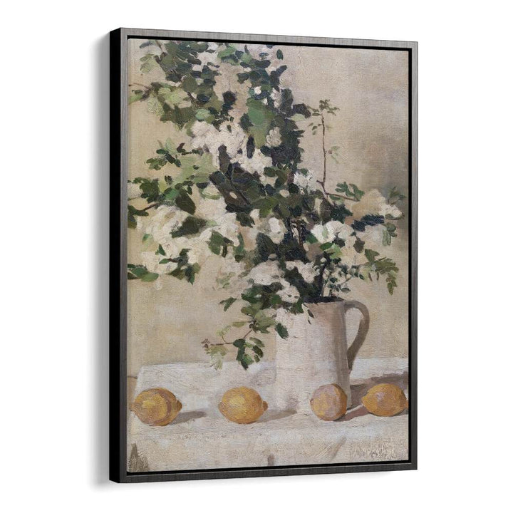 Flowers And Lemons Vintage Art Artwork in Black Floater Frame