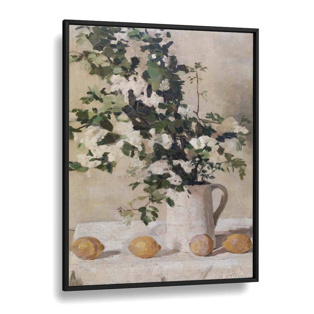 Flowers And Lemons Vintage Art Artwork in Black Plain Frame