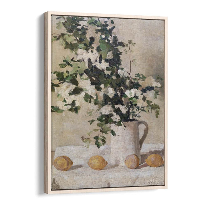 Flowers And Lemons Vintage Art Artwork in Oak Wood Floater Frame