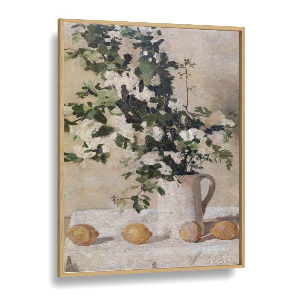 Flowers And Lemons Vintage Art Artwork in Oak Wood Plain Frame